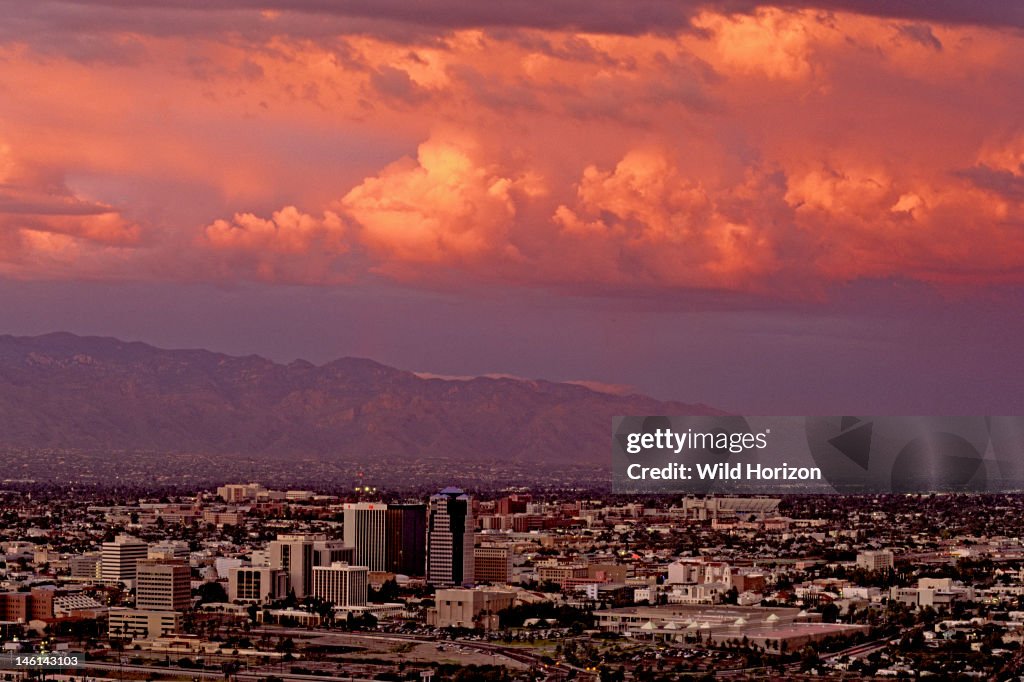 Sunset over Tucson, with Santa Catalina mountains in the background tucson,az