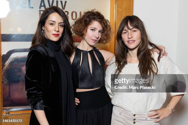Sofia Essaidi, Zalfa Seurat and Sarah Adler attend the "Tel Aviv - Beyrouth" premiere at Cinema L'Arlequin on February 01, 2023 in Paris, France.