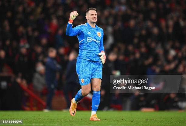 Thomas Heaton celebrates after Anthony Martial of Manchester United scores the team's first goal during the Carabao Cup Semi Final 2nd Leg match...