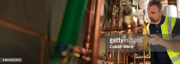 boiler room inspection - pipes and ventilation stock pictures, royalty-free photos & images