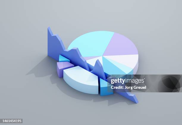 line graph cuts through a pie chart - sparpaket stock-fotos und bilder