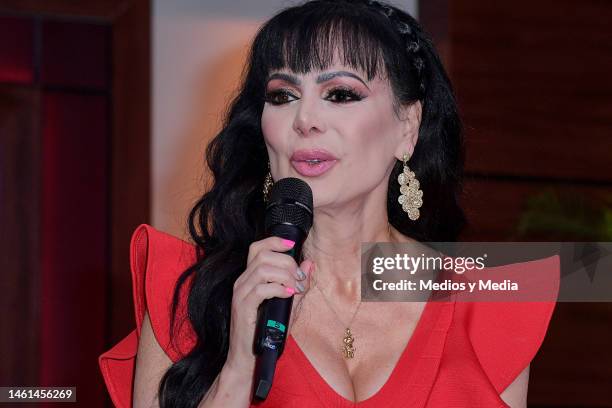 Maribel Guardia speaks during the press conference for the talk show 'Esto Ya Es Personal' at Televisa San Angel on February 1, 2023 in Mexico City,...