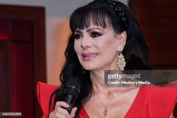 Maribel Guardia attends during the press conference for the talk show 'Esto Ya Es Personal' at Televisa San Angel on February 1, 2023 in Mexico City,...