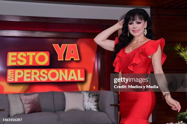 Maribel Guardia poses for a photo during the press conference for the talk show 'Esto Ya Es Personal' at Televisa San Angel on February 1, 2023 in...