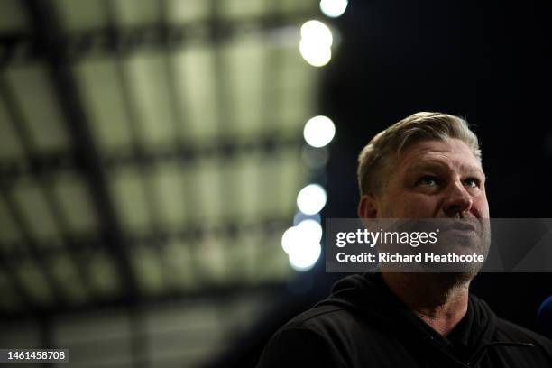 Karl Robinson, Manager of Oxford United, looks on during the Sky Bet League One between Oxford United and Barnsley at Kassam Stadium on February 01,...