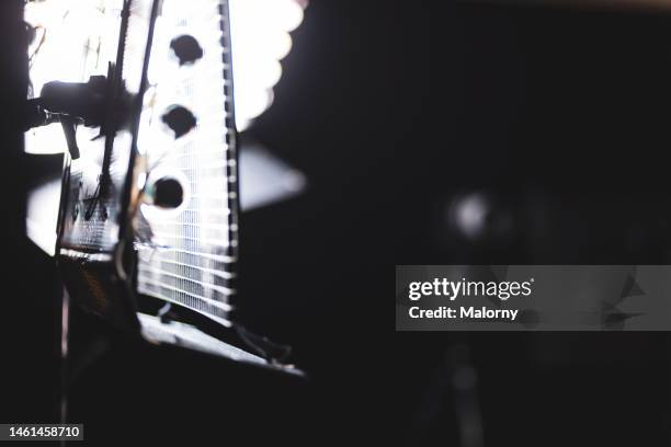 close-up of studio set-up. light system. - photoshoot bts stock pictures, royalty-free photos & images