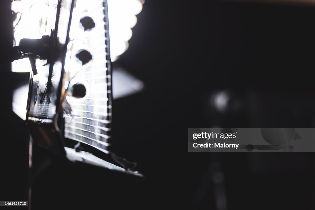 Close-up of studio set-up. Light system.