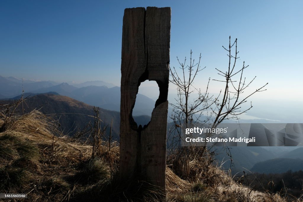 Concrete Pylon For Road Protection In The Mountains High-Res Stock ...