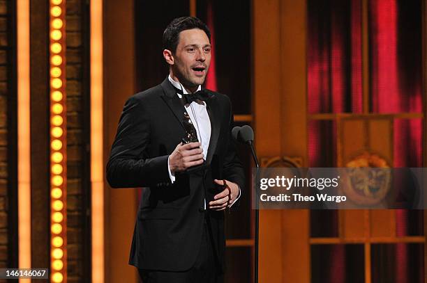 Steve Kazee accepts award for Best Performance by a Leading Actor in a Musical for "Once" onstage at the 66th Annual Tony Awards at The Beacon...