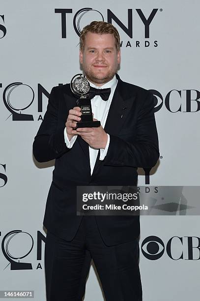 Actor James Corden poses in the press room at the 66th Annual Tony Awards at The Beacon Theatre on June 10, 2012 in New York City.