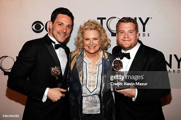 Actors Steve Kazee, Candice Bergen, James Corden attend the 66th Annual Tony Awards at The Beacon Theatre on June 10, 2012 in New York City.