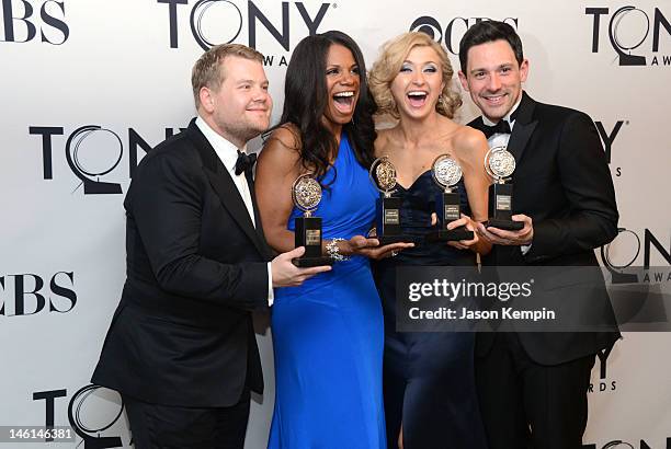 Actor James Corden, winner of Best Performance by a Leading Actor in a Play for 'One Man, Two Guvnors', actress Audra McDonald, winner of Best...