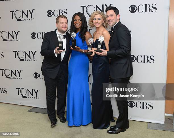 Actor James Corden, winner of Best Performance by a Leading Actor in a Play for 'One Man, Two Guvnors', actress Audra McDonald, winner of Best...