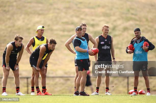 Bombers coach Brad Scott is seen during an Essendon Bombers AFL training session at The Hangar on February 02, 2023 in Melbourne, Australia.