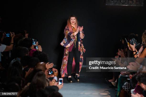 The fashion designer Helo Rocha during the Teca por Helo Rocha fashion show at Sao Paulo Fashion Week Winter 2015 RTW SPFW on November 6, 2014 in Sao...