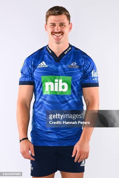 Dalton Papali'i poses during the Blues Super Rugby 2023 team headshots session at Blues HQ on January 25, 2023 in Auckland, New Zealand.