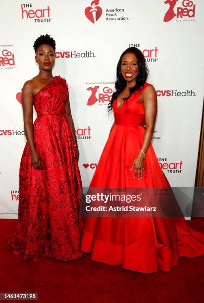 Folake Olowofoyeku and Amanda Warren attend The American Heart Association's Go Red for Women Red Dress Collection Concert 2023 on February 01, 2023...