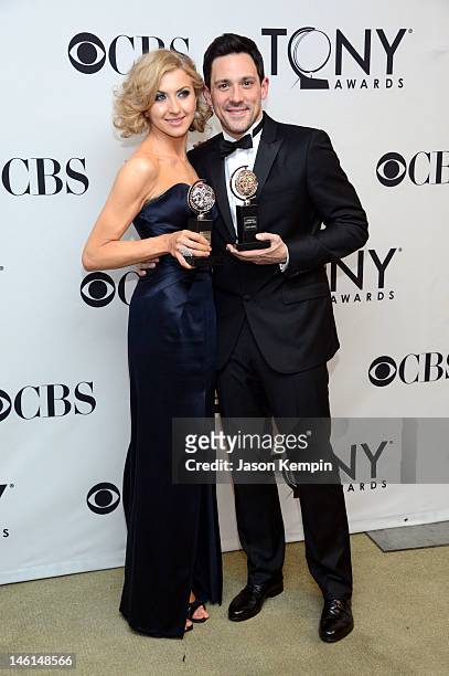 Actress Nina Arianda, winner of Best Performance by a Leading Actress in a Play for 'Venus in Fur' and actor Steve Kazee, winner of Best Performance...