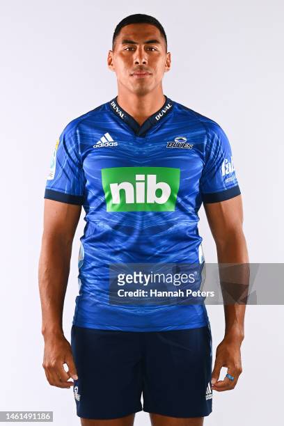 Nigel Ah Wong poses during the Blues Super Rugby 2023 team headshots session at Blues HQ on January 25, 2023 in Auckland, New Zealand.