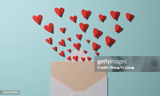 valentine's day greeting card with envelope with template love hearts and copy space  ,3d render - february stock illustrations stock pictures, royalty-free photos & images