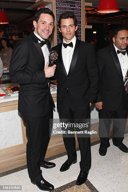 Actors Steve Kazee, winner of Best Performance by a Leading Actor in a Musical for 'Once' and James Marsden attend 66th Annual Tony Awards after...