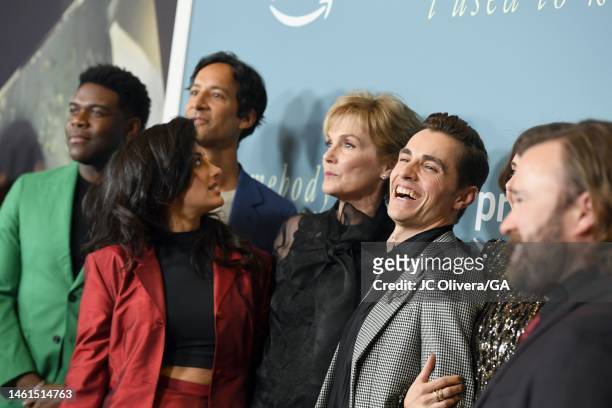 Sam Richardson, Ayden Mayeri, Danny Pudi, Julie Hagerty, Dave Franco and Haley Joel Osment attend the Los Angeles premiere of Prime Video's "Somebody...
