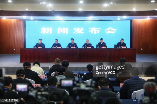 The press conference on releasing latest results of the investigation into Chinese teen Hu Xinyu's death is in progress on February 2, 2023 in...