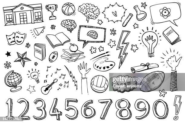 ilustraciones, imágenes clip art, dibujos animados e iconos de stock de educación garabatos escuela sketch vector - técnica de ilustración