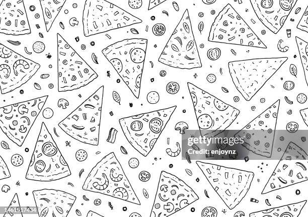 ilustrações de stock, clip art, desenhos animados e ícones de seamless pizza sketch wallpaper vector illustration - pizza