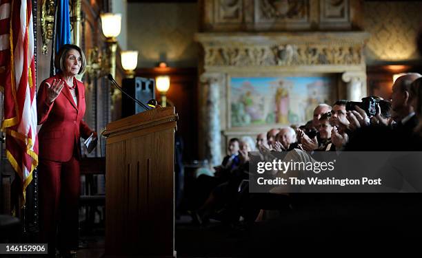 House Minority Leader Nancy Pelosi speaks to Illinois constituents for District Day held by Congressman Aaron Schock at the Library of Congress, in...