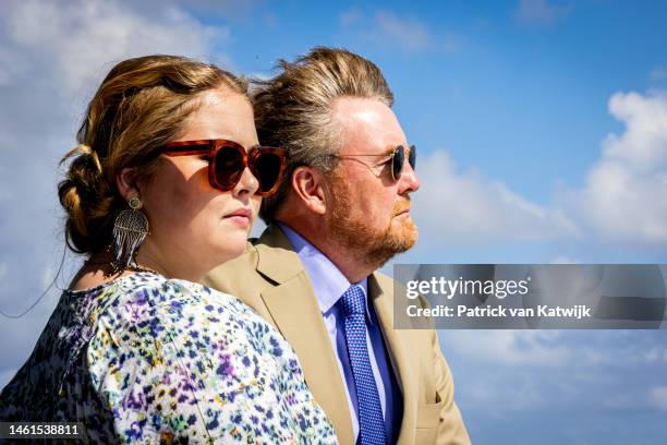 Princess Amalia of the Netherlands and King Willem-Alexander of The Netherlands attend demonstrations at a Dutch Royal Navy Ship during the Dutch...