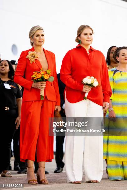 Queen Maxima of The Netherlands and Princess Amalia of the Netherlands attend demonstrations at a Dutch Royal Navy Ship during the Dutch Royal Family...