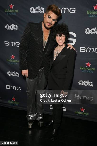 Adam Lambert and LP attend the 2023 BMG Pre-Grammy Party at Candela La Brea on February 01, 2023 in Los Angeles, California.