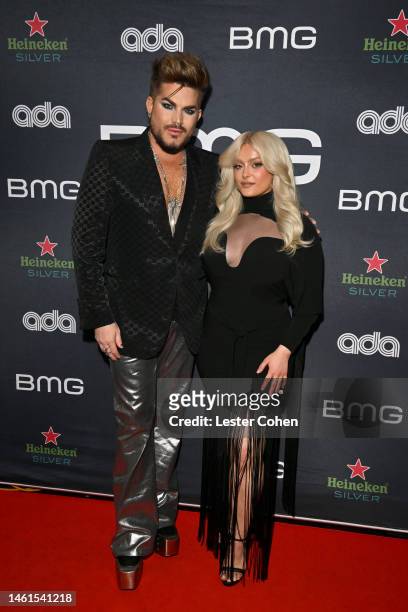 Adam Lambert and Bebe Rexha attend the 2023 BMG Pre-Grammy Party at Candela La Brea on February 01, 2023 in Los Angeles, California.