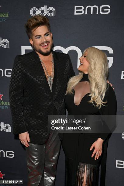 Adam Lambert and Bebe Rexha attend the 2023 BMG Pre-Grammy Party at Candela La Brea on February 01, 2023 in Los Angeles, California.