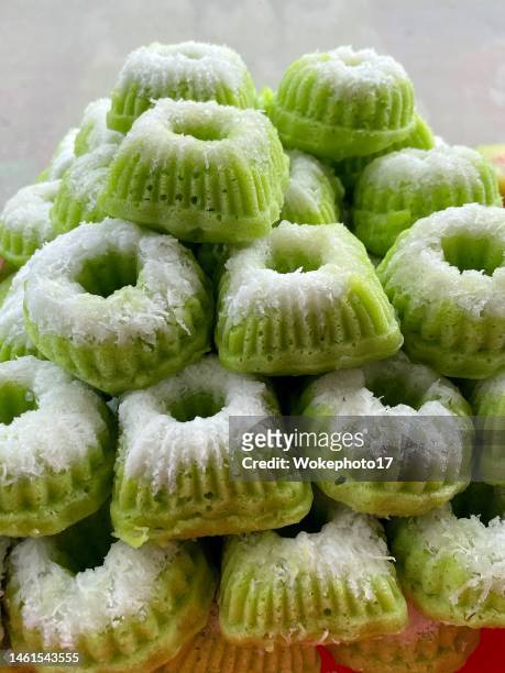 indonesian traditional snack of putu ayu - coconut biscuits stock pictures, royalty-free photos & images