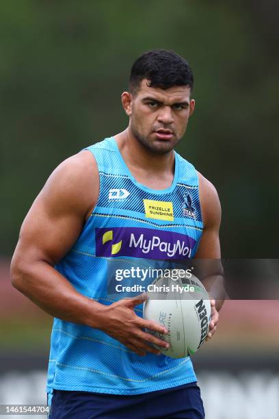 David Fifita during a Gold Coast Titans NRL training session at Cbus Super Stadium on February 02, 2023 in Gold Coast, Australia.