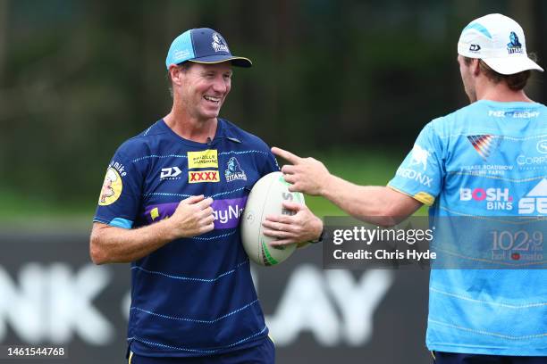 Head coach Justin Holbrook during a Gold Coast Titans NRL training session at Cbus Super Stadium on February 02, 2023 in Gold Coast, Australia.