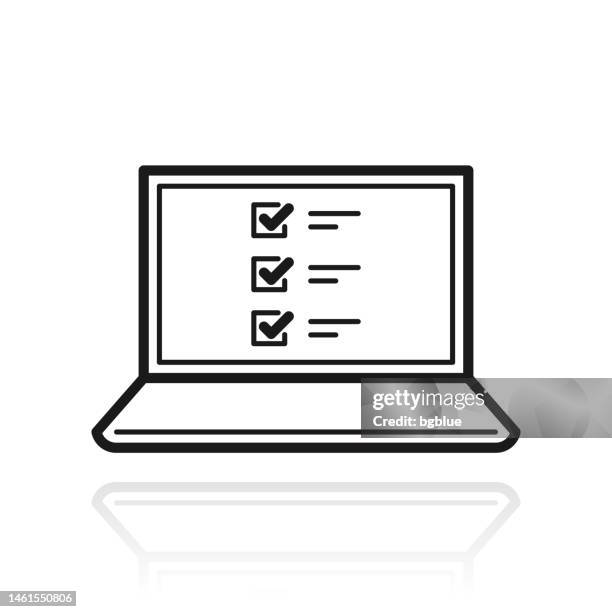 laptop with checklist. icon with reflection on white background - looking over computer screen stock illustrations
