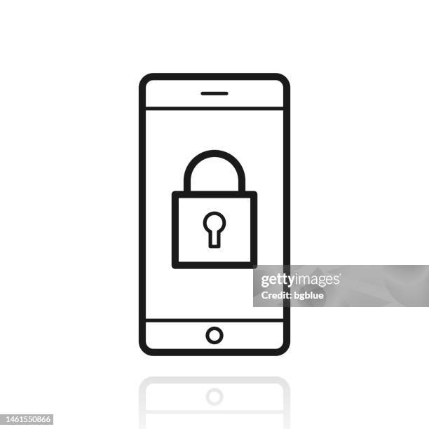 smartphone with padlock. icon with reflection on white background - computer lock white background stock illustrations
