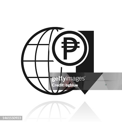 Peso rate decrease. Icon with reflection on white background Peso rate decrease. Icon with reflection on white background