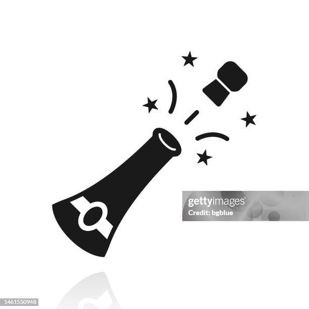 champagne explosion. icon with reflection on white background - exploding bottle stock illustrations