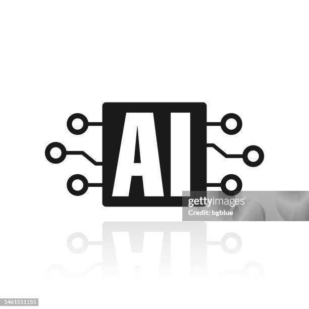 artificial intelligence ai and circuit board. icon with reflection on white background - artificial intelligence logo stock illustrations