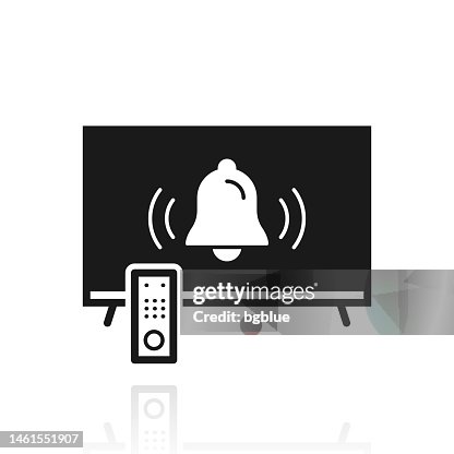 TV with ringing bell - Notification. Icon with reflection on white background TV with ringing bell - Notification. Icon with reflection on white background