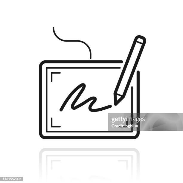 ilustraciones, imágenes clip art, dibujos animados e iconos de stock de firma electrónica. icono con reflejo sobre fondo blanco - firmar