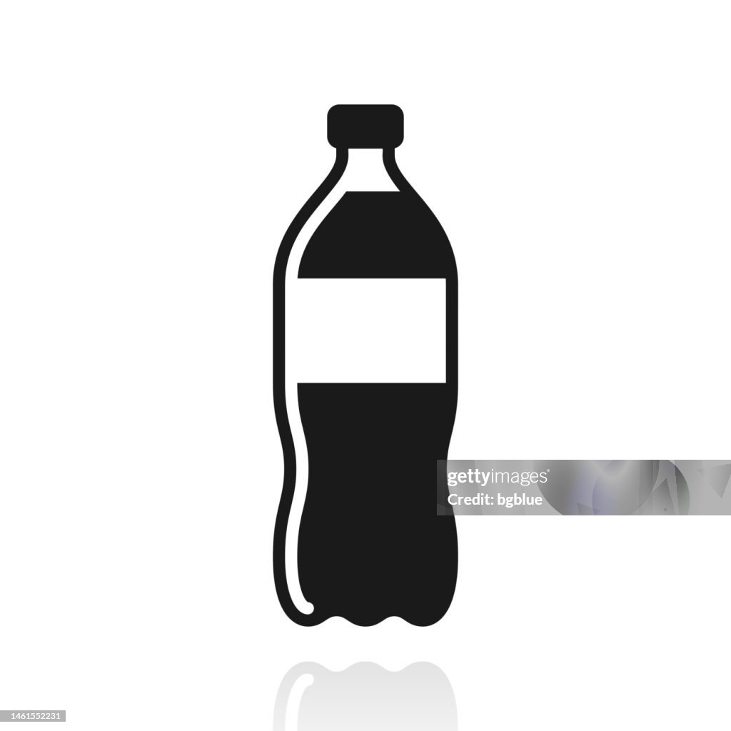 Botella de refresco. Icono con reflejo sobre fondo blanco