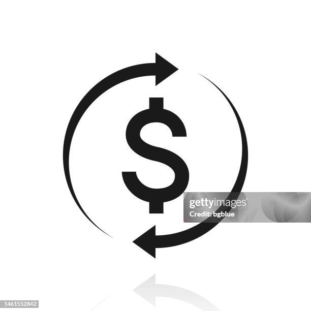 change and transfer dollars. icon with reflection on white background - cost transparency stock illustrations
