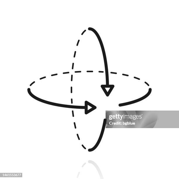 360 degree rotation arrows. icon with reflection on white background - wide angle perspective stock illustrations