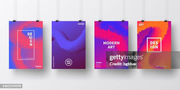 posters with fluid colorful designs, isolated on white background - binder clip vector stock illustrations