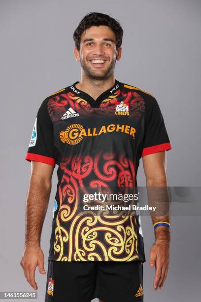 Jacob Norris poses during the Chiefs Super Rugby 2023 team headshots session at the Chief headquarters on February 01, 2023 in Hamilton, New Zealand.